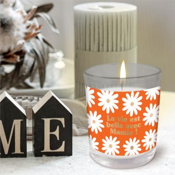 Bougie en verre "La vie est belle avec Mamie !" - Collection Mamie d'Amour