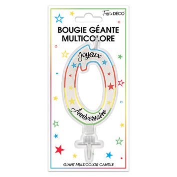 Bougie géante multicolore chiffre 0 pour anniversaire | jourdefete.com