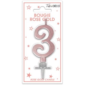 Bougie chiffre 3 rose gold pour gâteau d'anniversaire | jourdefete.com