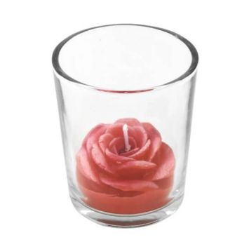 bougie rose rouge dans pot en verre | jourdefete.com