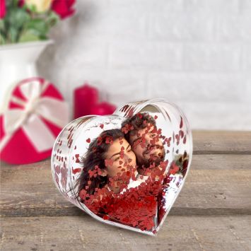 Boule à paillettes en forme de cœur - 9,6 x 4,5 x 9 cm - Saint-Valentin - Collection Chéri Chérie