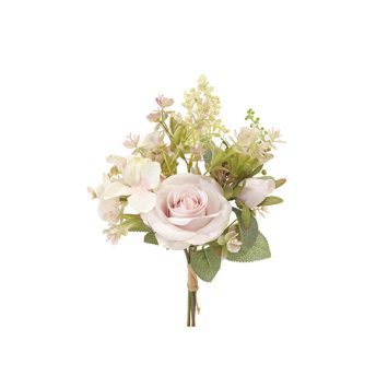 Bouquet de roses, de boutons de roses, d'hortensias et de fleurettes - 30 x 15 cm