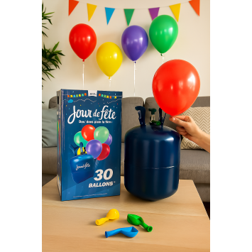 Bouteille hélium pour gonflage de 30 ballons - Jour de Fête - 0,25 m³