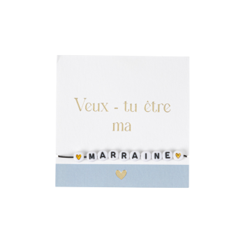 Bracelet en perles bleu orage "Veux-tu être ma marraine ?" pour une demande émouvante | jourdefete.com