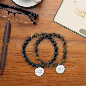 Bracelet médaillon "Papy Cool" / "Papy d'Amour" - Collection Papy d'Amour - Modèle Aléatoire