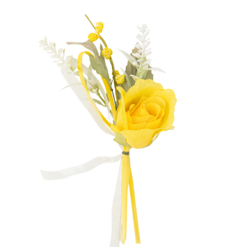 Branche de rose et feuillage avec rubans - 16 cm - Couleur au choix