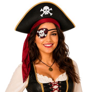 Cache-œil rouge de Pirate avec tête de mort