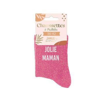 Chaussettes pailletées roses "Jolie Maman" en taille 36-42 | jourdefete.com