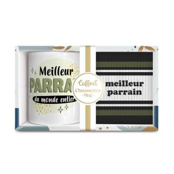 Coffret Mug et Chaussettes "Meilleur Parrain" pour homme - Collection Famille d'Amour