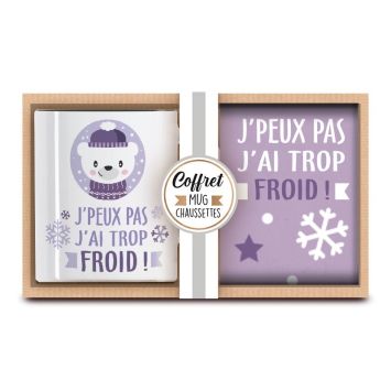 coffret cadeau mug et chaussette  ourson trop froid| jourdefete.com