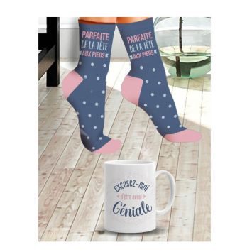 Coffret Cadeau Mug et Chaussettes - Géniale et Parfaite