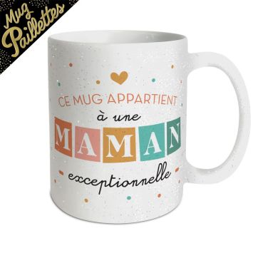 Mug à paillettes Maman Exceptionnelle cadeau original pour la fête des mères | jourdefete.com