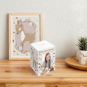 Tirelire personnalisable en bois pour enfant - Biche