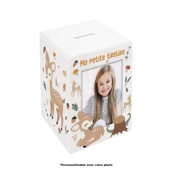 Tirelire personnalisable enfant thème nature avec biches et feuilles | jourdefete.com