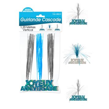 Guirlande Cascade "Joyeux Anniversaire" - Turquoise et argenté