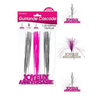 Guirlande Cascade "Joyeux Anniversaire" - Rose et argenté