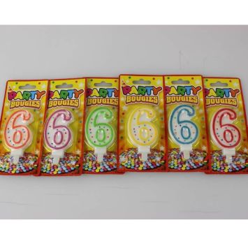 Bougie d'Anniversaire Chiffre 6 - Divers Coloris