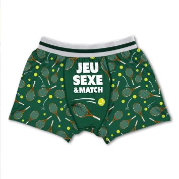 Boxer homme vert “Jeu, Sexe & Match” à motifs tennis | jourdefete.com