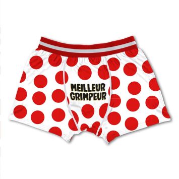 Boxer homme blanc à pois rouges “Meilleur Grimpeur” | jourdefete.com