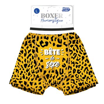Boxer humoristique Bête de Sexe motif léopard jaune et noir | jourdefete.com