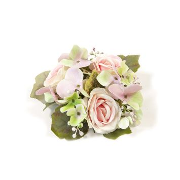 Centre de table floral d'hortensias, de roses et de baies - 10 x 16 cm - Couleur au choix