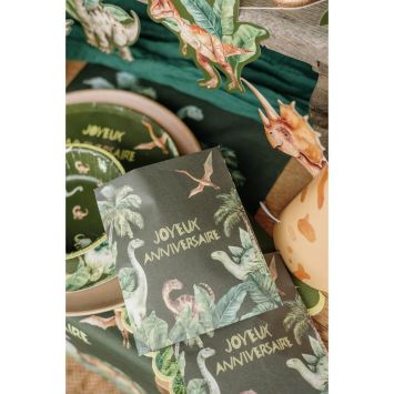 10 sachets "Joyeux Anniversaire" en papier avec stickers - 13 x 16 cm - Collection Dinosaures