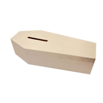 Tirelire cercueil pour enterrement de célibat (EVG/EVJF) - Bois | jourdefete.com