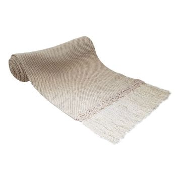 chemin de table brodé champêtre avec franges