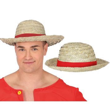 Chapeau de paille adulte avec ruban rouge inspiré de Luffy pour cosplay ou fête déguisée | jourdefete.com