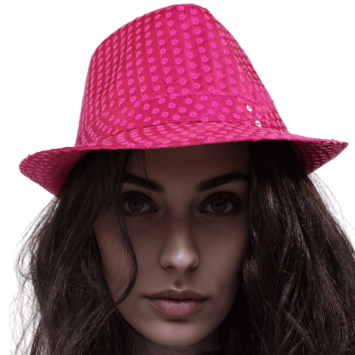 Chapeau Borsalino rose fluo à sequins brillant pour fête et déguisement | jourdefete.com