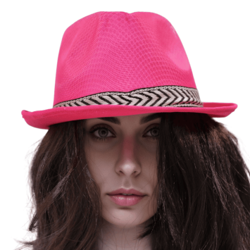 Chapeau Borsalino fuchsia élégant avec liseré noir pour soirée | jourdefete.com