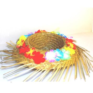 Chapeau de paille Hawaï avec Fleurs Multicolores - Adulte