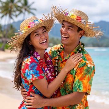 Chapeau de paille Hawaïen avec fleurs
