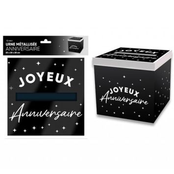 Urne métallisée "Joyeux Anniversaire" - 20 x 20 x 20 cm - Couleur au choix