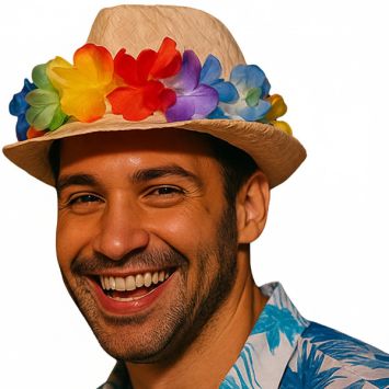 Chapeau Hawaïen avec fleurs