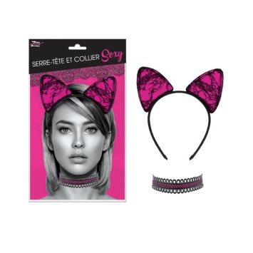collier et serre tete erotique en dentelle rose et noir | jourdefete.com