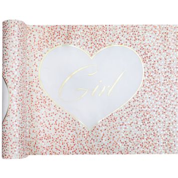 Un chemin de table parsemés de confettis roses imprimés pour une fête en l'honneur de votre petite fille | jourdefete.com