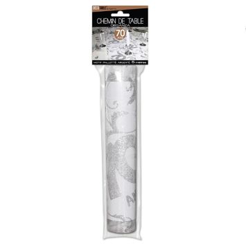 Chemin de table Anniversaire blanc motifs paillettes Argent – 70 ans | jourdefete.com