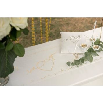 Chemin de Table en Coton "Just Married" - Or