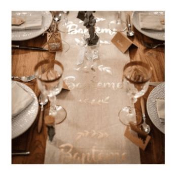 Chemin de Table en Lin "Baptême" - Floqué Or