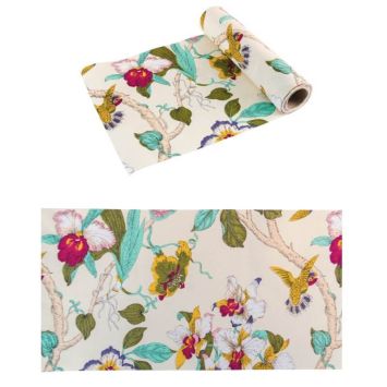 Chemin de table en lin - Oiseaux tropicaux | jourdefete.com