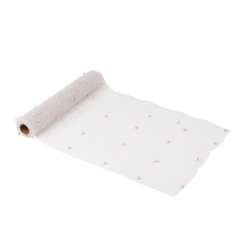 Chemin de table en organza avec perles - 28 cm x 5 m - Couleur au choix