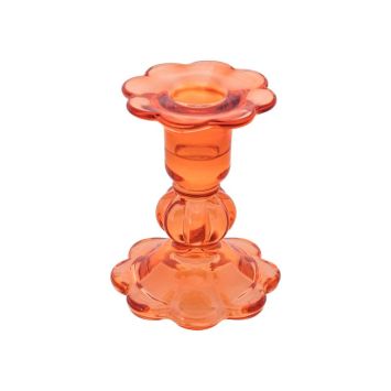 Un bougeoir de couleur tangerine avec un socle à motif de fleur | jourdefete.com