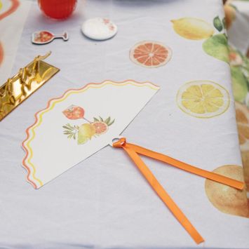 10 éventails avec ruban satiné - 21,5 x 11,6 cm - Collection Fizz Agrume
