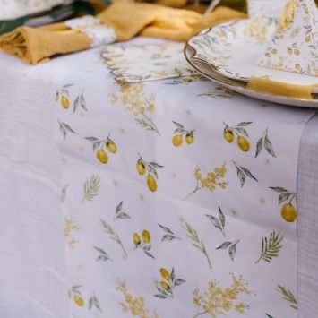Chemin de table en tissu 28 cm x 5 M - Collection Mimosa