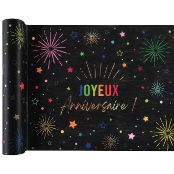Chemin de table "Joyeux Anniversaire" en polyester - 30 cm x 3 m - Collection Festicolor - Couleur au choix
