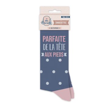 Une paire de chaussette bleu foncé à pois "Parfaite de la tête aux pieds" | jourdefete.com