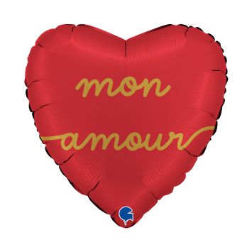 Ballon en aluminium en forme de cœur pour la Saint-Valentin - Recto / Verso "Je t'aime mon amour" - Diamètre 36 cm