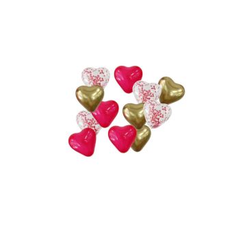 12 Ballons Cœurs Rouges Blancs Or et Transparents avec Confettis Cœurs Rouges