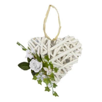 Suspension en Rotin en Forme de Coeur avec Feuillage et Rose | jourdefete.com